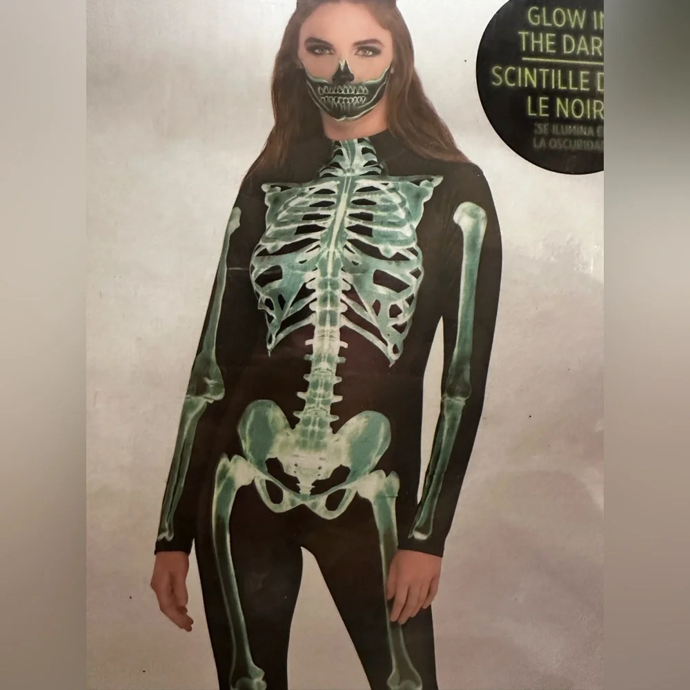 Skeleton Glow-in-the-Dark Full Body Catsuit Costume Adult Size L/XL NWT - Picture 4 of 9